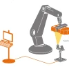 Illustration einer Qualitätsprüfung mithilfe von 3D Scan und einem Roboterarm