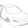 Illustration einer Prüfstation mit Robot Guidance an einem Roboterarm bei der Prüfung einer Auto-Karosserie in der Produktionsstraße